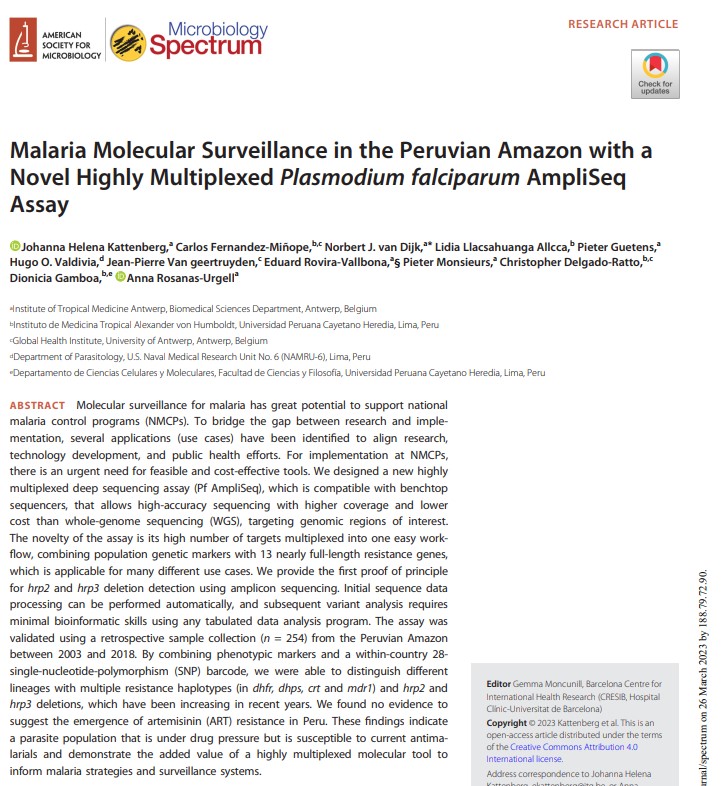 Malaria Molecular Surveillance in the Peruvian Amazon with a Novel Highly Multiplexed Plasmodium falciparum AmpliSeq Assay
