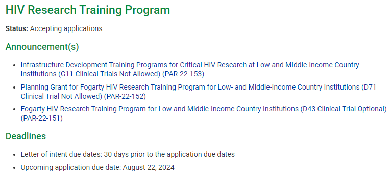 Fogarty: HIV Research Training Program