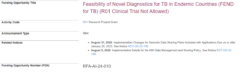 NIH: Feasibility of Novel Diagnostics for TB in Endemic Countries (FEND for TB) (R01 Clinical Trial Not Allowed)