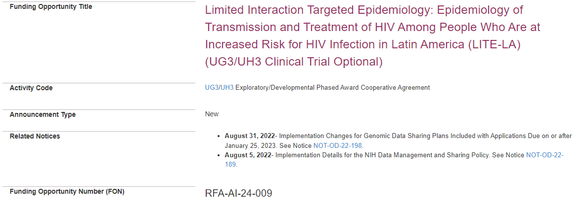 NIH: Limited Interaction Targeted Epidemiology: Epidemiology of Transmission and Treatment of HIV Among People Who Are at Increased Risk for HIV Infection in Latin America (LITE-LA) (UG3/UH3 Clinical Trial Optional)