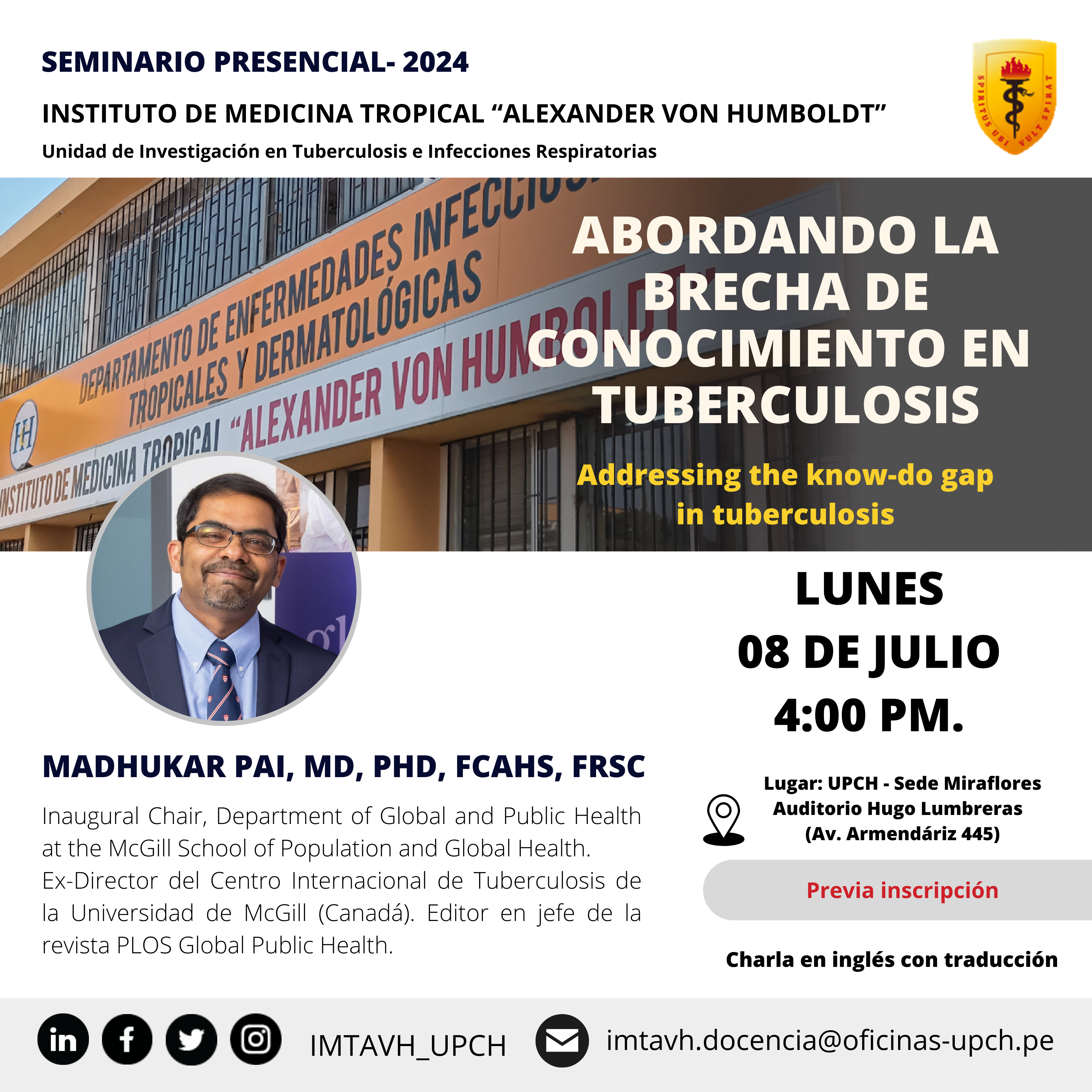 SEMINARIO PRESENCIAL#07-2024: Abordando la brecha de conocimiento en tuberculosis