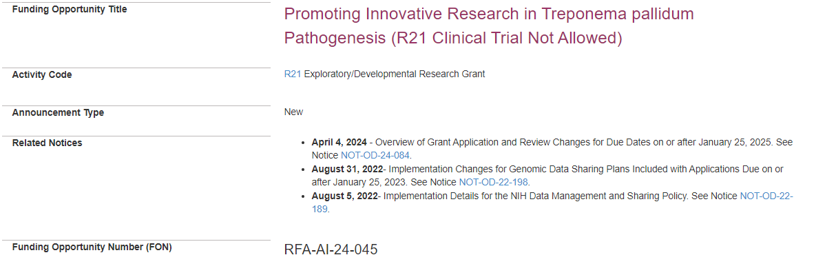 Promoting Innovative Research in Treponema pallidum Pathogenesis (R21 Clinical Trial Not Allowed)