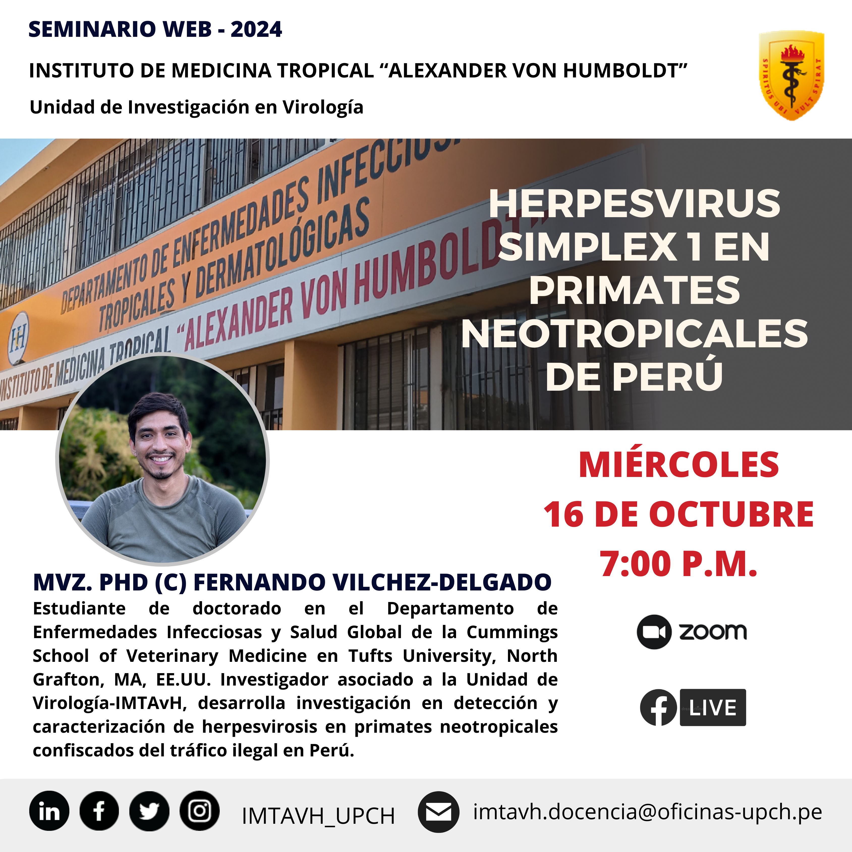 SEMINARIO WEB #12-2024: Herpesvirus simplex 1 en primates Neotropicales de Perú