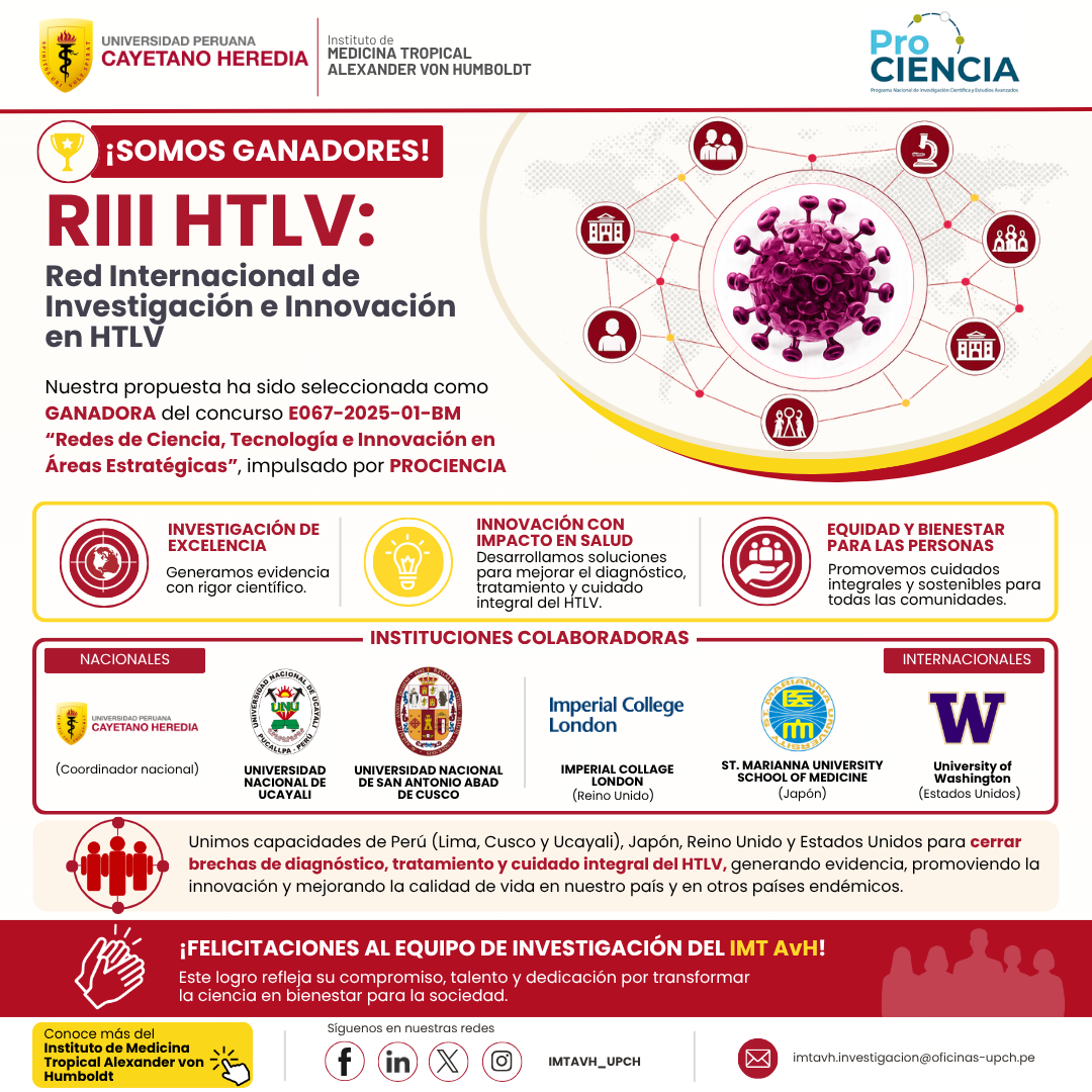 IMT AvH lidera red internacional ganadora del concurso PROCIENCIA para fortalecer la investigación e innovación en HTLV